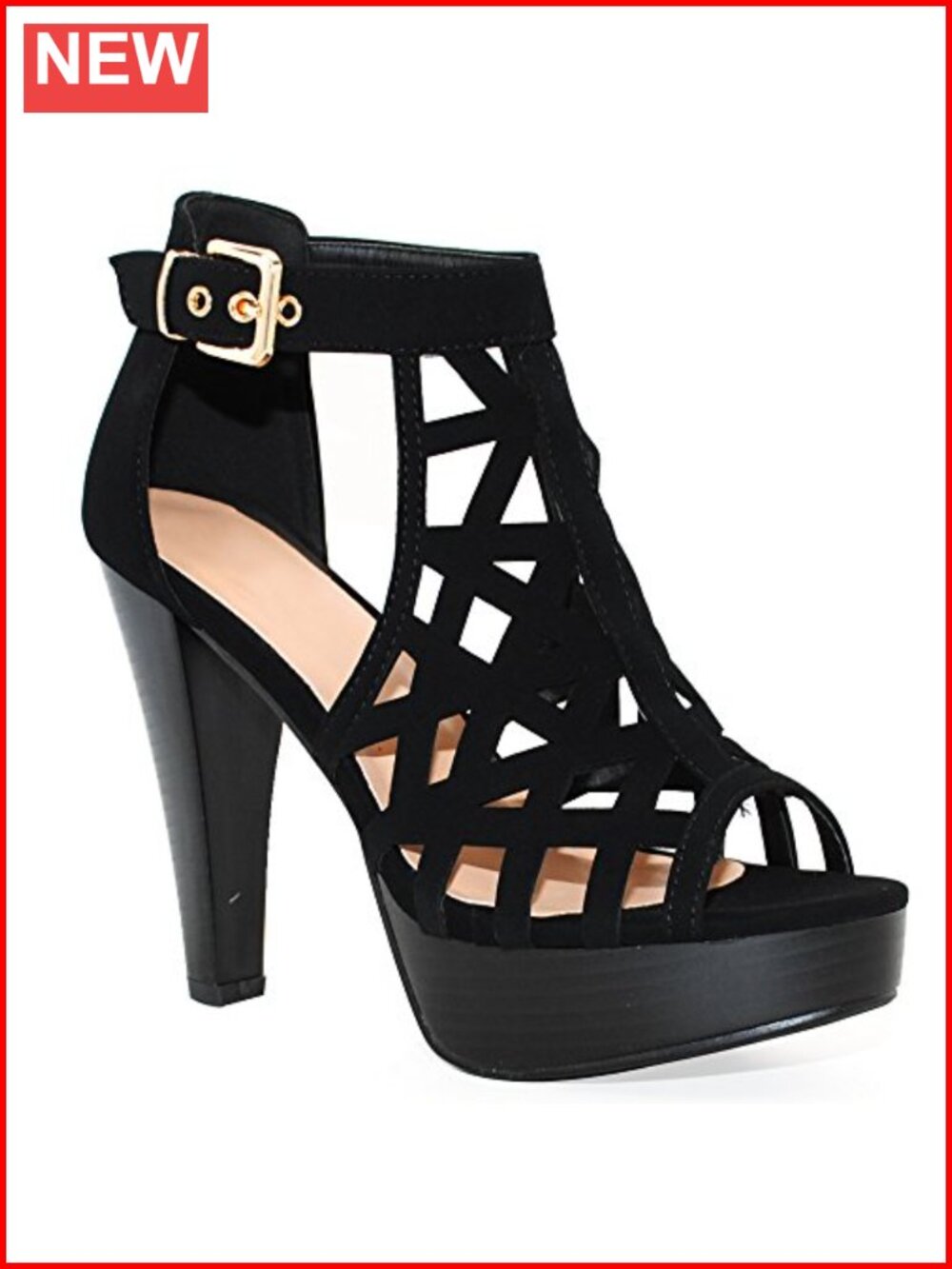 Open Toe Ankle Strap Sandal Stacked Heel Cutout Shoe